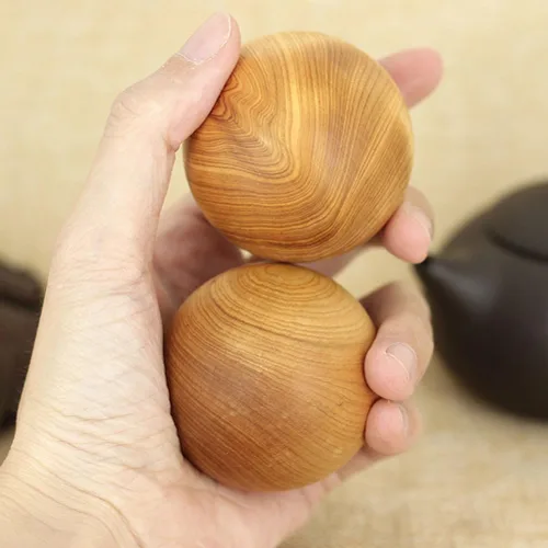 Healifty Bolas de masaje de mano, paquete de 2 bolas de ejercicio de mano de madera de 1.96 pulgadas para estimulación muscular de mano, alivio del