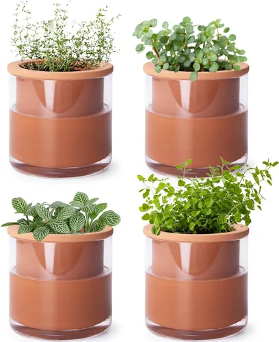 Miniatura 10 de Maceta auto-regante Phoenix Vine de 6 pulgadas, diseño en terracota blanca para plantas, maceta cilíndrica de terracota interior con jarrón de Blanco