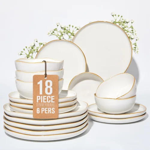 Miniatura 49 de Pokini - Juegos de vajilla de gres para cena, juego de platos y cuencos de cerámica, platos de cocina aptos para microondas y lavavajillas, platos