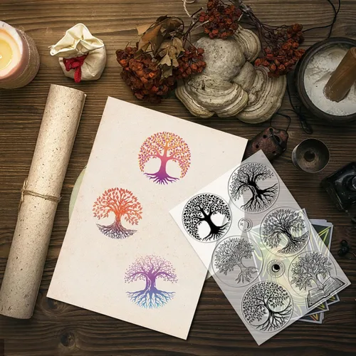 Miniatura 5 de CRASPIRE Sellos transparentes de árbol de la vida, diseño de luna, reutilizables, de silicona, para diario, tarjetas, decoración, manualidades
