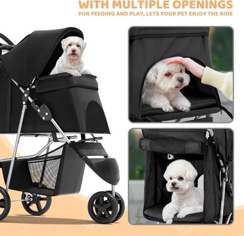 Miniatura 9 de Magshion Cochecito para mascotas de 3 ruedas, cochecito de viaje plegable para perros y gatos pequeños y medianos (hasta 33 libras), transportador