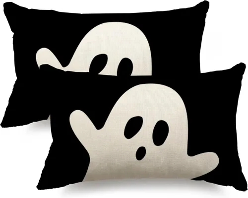 Miniatura 15 de Funda de almohada de Halloween de 12 x 20 pulgadas, diseño de fantasma, acuarela, para Halloween, decoración de almohadas lumbares para exteriores