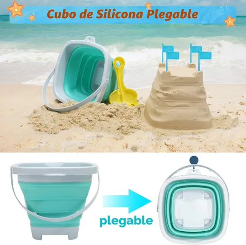 Miniatura 2 de RACPNEL Juego de juguetes de playa y arena para niños, cubo plegable y palas con bolsa de malla, moldes, banderas, caja de arena para niños y niños
