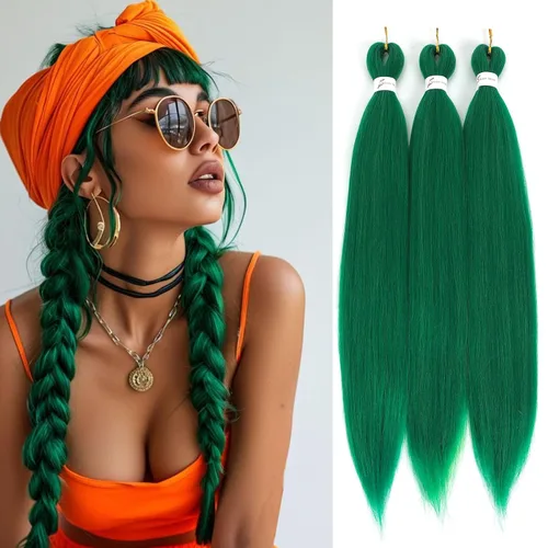 Miniatura 66 de Extensiones de cabello trenzado preestirado colorido, 3 colores, mezcla de cabello trenzado para niñas, 26 pulgadas, 3 paquetes