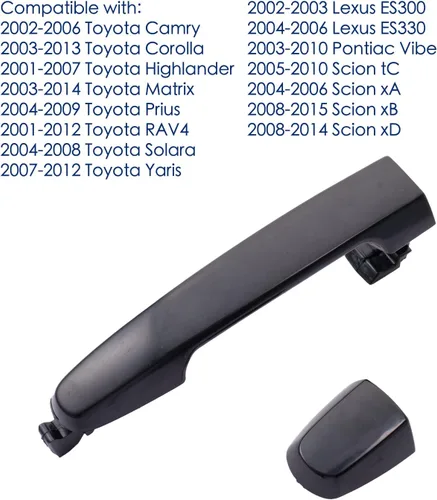 Miniatura 4 de Manija de puerta trasera para conductor y pasajero para 03-13 Toyota Corolla, RAV4/Highlander, Pontiac Vibe, 02-06 Camry, sin llavero, negro