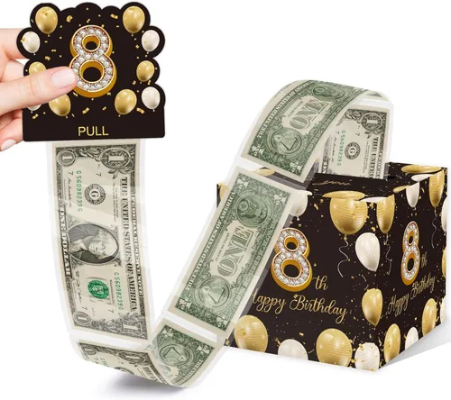 Miniatura 34 de Lindos regalos de cumpleaños número 10 para niños y niñas, caja de dinero extraíble con 35 bolsas para decoración de fiesta de cumpleaños de 10 años