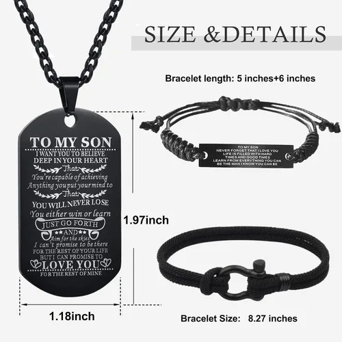 Miniatura 2 de Butishop Pulsera náutica personalizada con texto en inglés To My Son, collar con etiqueta de perro que nunca perderás tu hijo, pulseras inspiradoras