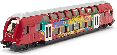 siku 1791, Tren de dos pisos, 1:87, metal/plástico, rojo, diseño de graffiti, compatible con otros juguetes Siku