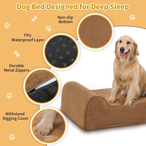Miniatura 2 de Rainmr Camas ortopédicas para perros grandes, camas para perros de espuma viscoelástica de 7 pulgadas con forro impermeable, funda de microgamuza