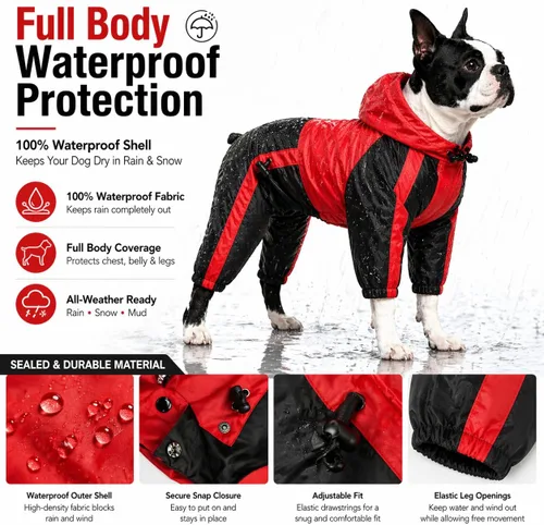 Miniatura 2 de Ropa para mascotas, ropa para perro, ropa para lluvia, nieve, impermeables, cuatro patas, impermeable para perros pequeños, medianos, grandes, Rojo