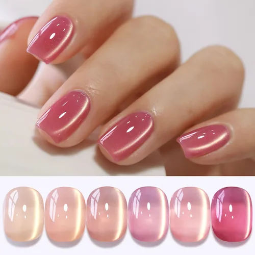 Miniatura 18 de Double Rhythm Juego de esmaltes de gel de ojo de gato, 6 colores, purpurina brillante con imán, holográfico, reflectante, magnético, UV, kit de arte