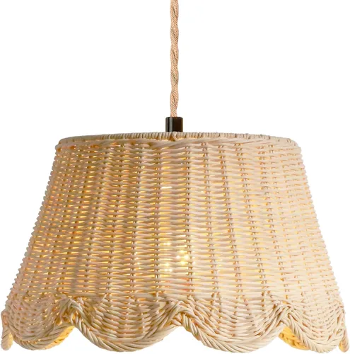 Miniatura 7 de Lámpara colgante enchufable con bordes ondulados, luces colgantes de ratán con cable enchufable de 15 pies de cuerda de cáñamo, interruptor
