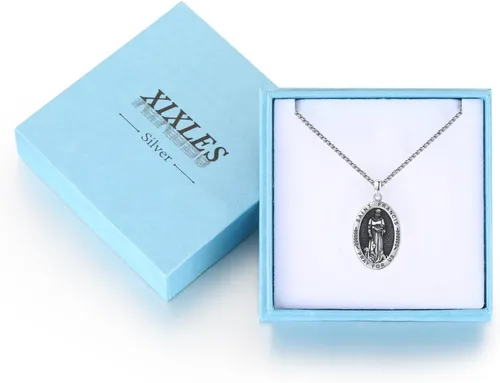 Miniatura 601 de Collar con colgante de plata de ley 925 con medalla de San Patrón, joyería religiosa para hombres y mujeres, con cadena de acero inoxidable 316L