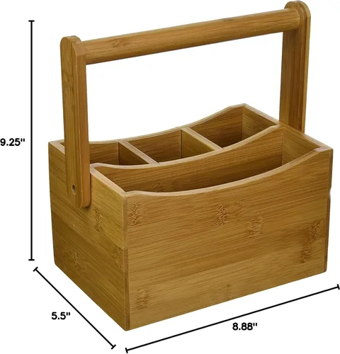 Miniatura 4 de Lipper International 8842 Bandeja de cubiertos de madera de bambú con mango plegable, 8-7/8" x 5-1/2" x 9-1/4