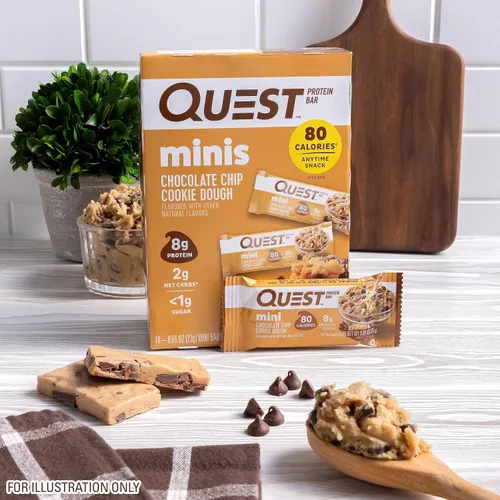 Miniatura 6 de Quest Nutrition Mini barras de proteína de masa de galletas con chispas de chocolate, 0.28 oz de proteína, 0.04 oz de azúcar, 0.07 oz