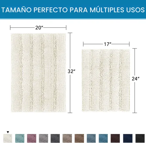 Miniatura 2 de Juego de tapetes de baño de felpilla gruesa y antideslizante, extra suave y absorbente, a rayas, 2 piezas, lavable a máquina Crema