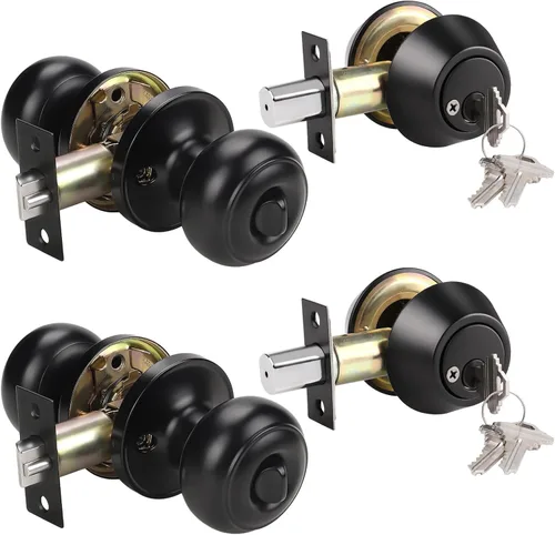 Miniatura 19 de KNOBWELL Juego de perilla de puerta y cerrojo de doble cilindro con llave, juego de cerradura de puerta exterior con cerrojo de seguridad, juego