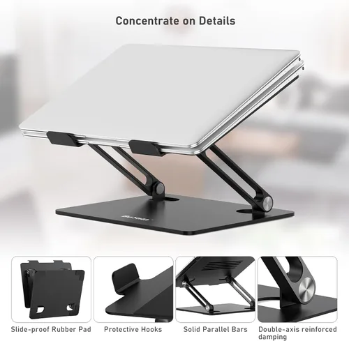 Miniatura 5 de BoYata Soporte para laptop, elevador ajustable para laptop con silicona deslizante y ganchos protectores, soporte para laptop de hasta 17 pulgadas