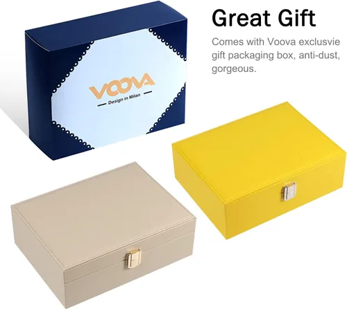 Miniatura 7 de Voova Joyero organizador para mujeres y niñas, 2 capas grandes para hombres, estuche de almacenamiento de joyas de piel sintética con bandeja