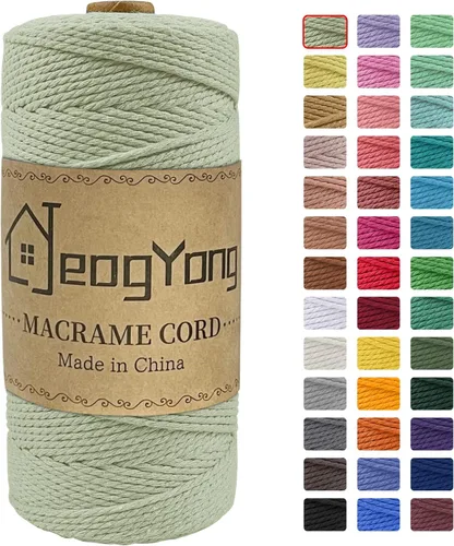 Miniatura 22 de JeogYong Cuerda de macramé de 0.078 pulgadas x 218 yardas, cuerda de algodón natural torcida de 3 hebras, cuerda de algodón de color para colgar Café