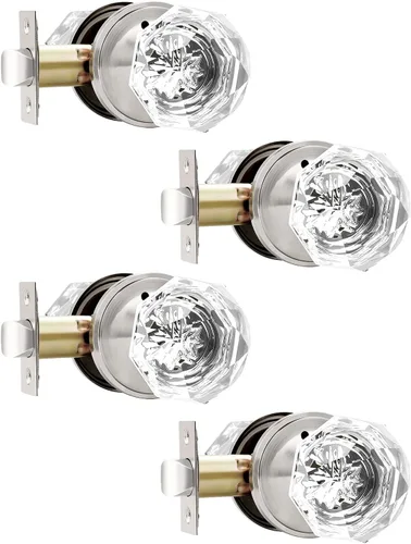 Miniatura 19 de Perillas de puerta de paso de níquel satinado, perilla de puerta de vidrio transparente interior, pomo de puerta de cristal sin llave con cerradura