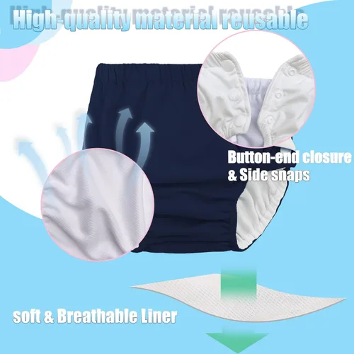 Miniatura 3 de Pañales de natación reutilizables para bebés recién nacidos, lavables, unisex, pañales de natación para bebés, color azul marino, 0-3 meses