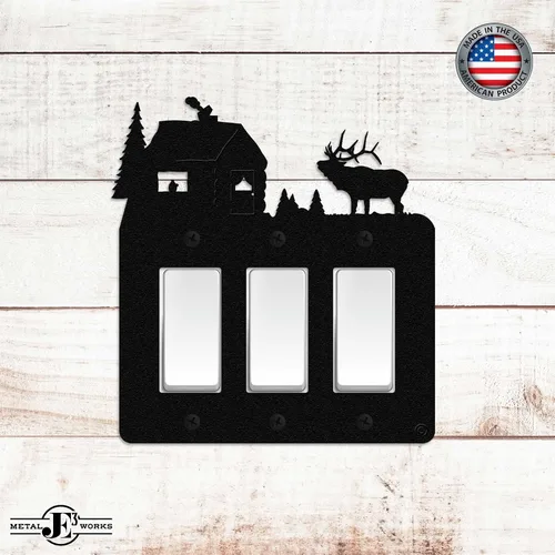 Miniatura 2 de Elk & Cabin - Placa de pared para interruptor de luz triple (GFCI), color negro, fabricada en Estados Unidos