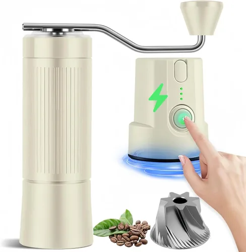 Miniatura 10 de Molinillo de café eléctrico y manual 2 en 1 con rebabas de acero inoxidable de 1.575 pulgadas, molino de fresas totalmente metálico recargable por
