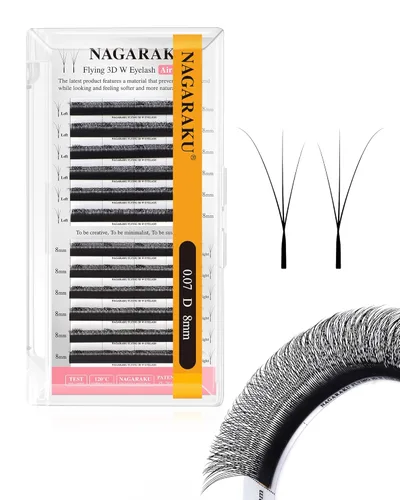 Miniatura 172 de NAGARAKU Extensiones de pestañas Double Tips 4D W, suministros con puntas dobles, gruesas con rizado D de 0.07 mm, bandeja mixta 8-15 mm, 0.07-D