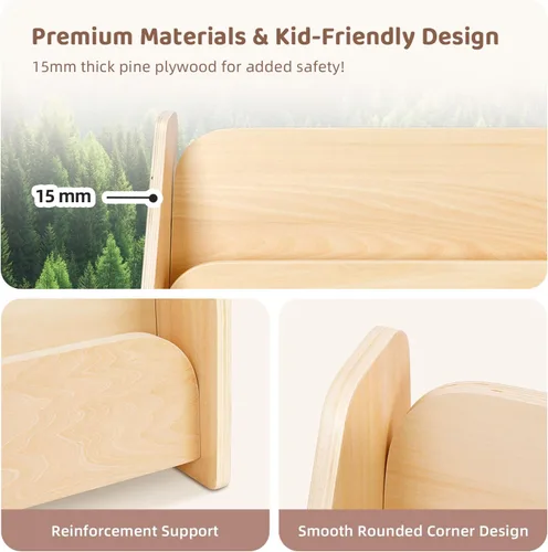 Miniatura 8 de OOOK Estantería para niños, estante de madera de 4 niveles para niños, estantería Montessori para aula, sala de juegos, guardería