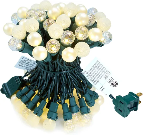 Miniatura 8 de GlowVibe - Luces de Navidad rojas, blancas y verdes para interiores de 19 pies con 70 luces LED, bombillas de cristal perlado G15 para árbol de Rojo