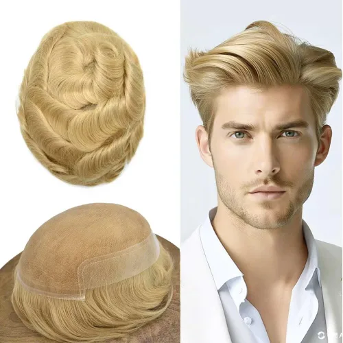 Miniatura 20 de FACE MIRACLE - Tupé frontal de encaje francés para hombres, sistema de reemplazo de cabello humano de encaje con pieza de pelo de poliuretano