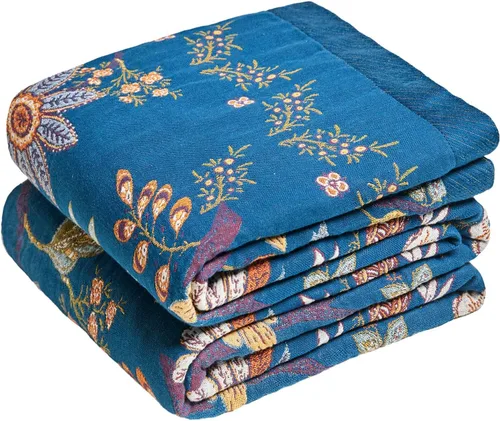 Miniatura 50 de MSGKV Manta de Tiro 100% Algodón para Cama Sofá Otoño 90''x 98'' Mantas de Muselina Súper Suaves Cálidas Colcha Bohemia Ligera Mantas Decorativas