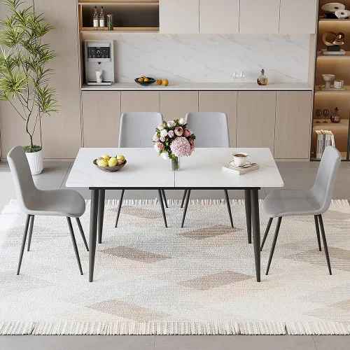 Miniatura 27 de FURNITO Mesa de comedor extensible de 59 a 75 pulgadas, mesa de comedor grande para 4-8, mesa de comedor moderna con patas de metal, mesa de comedor