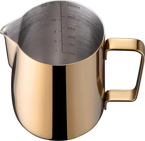 Jarra de espuma de leche de acero inoxidable de 12 onzas, perfecta para arte con leche, máquina de café expreso, máquina de capuchino, espumador de