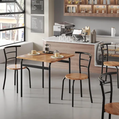 Miniatura 7 de VECELO Juego de mesa y sillas de comedor de 3 piezas para 2, juego de comedor cuadrado de metal y madera para espacios pequeños, rincón de desayuno
