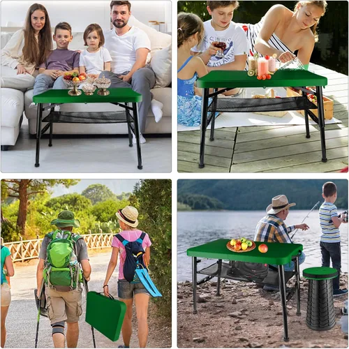 Miniatura 3 de Mesa plegable pequeña y taburete, portátil, altura ajustable, mesa de camping y picnic, 4 pies, ligera Verde