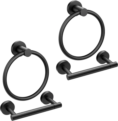 Miniatura 16 de FORIOUS Soporte de pared para papel higiénico, SUS304 de acero inoxidable con doble poste giratorio para rollo de papel higiénico y juego de anillos