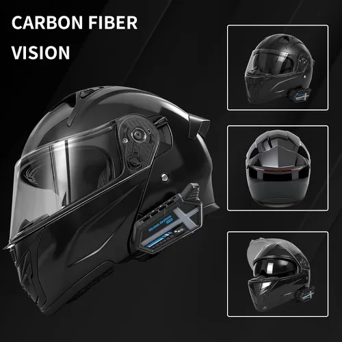 Miniatura 4 de Cascos modulares Bluetooth para motocicleta con luces traseras, aprobado por DOT, casco de motocicleta de doble visera, con altavoces duales