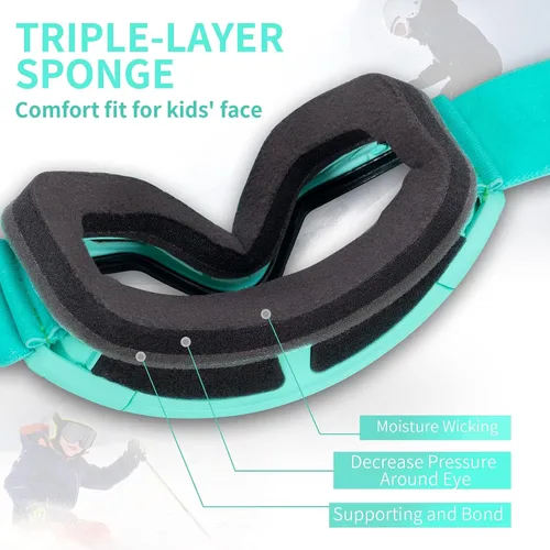 Miniatura 6 de Freela Gafas de esquí y snowboard para niños pequeños (3-14) jóvenes anti niebla anti UV gafas niñas niños equipo de esquí de nieve