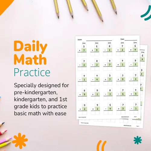 Miniatura 5 de Cuaderno de ejercicios de una página al día de Channie's para preescolar - estudiantes de primaria de 1º grado, práctica de matemáticas de un solo