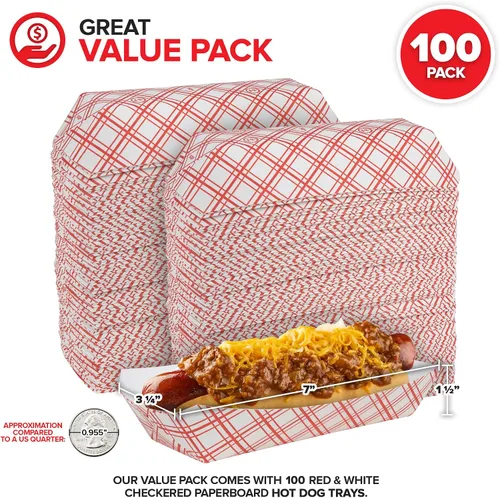 Miniatura 2 de Stock Your Home Checkered Food Boats - Paquete de 100 bandejas de cartón desechables reciclables resistentes a la grasa en rojo y blanco