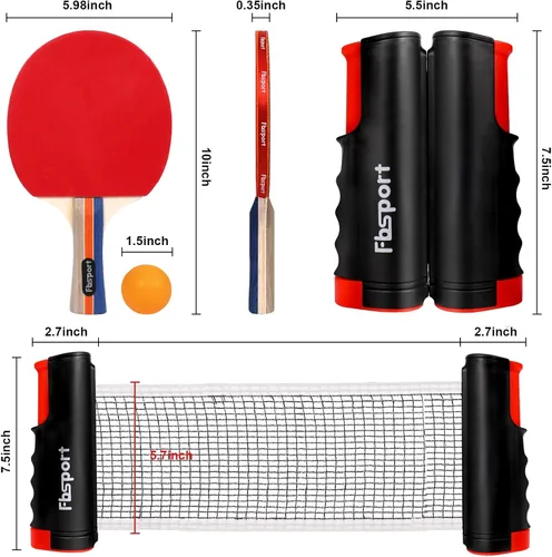 Miniatura 4 de FBSPORT Set de palas de ping pong, juego de tenis de mesa con 4 raquetas y 8 bolas, red retráctil con bolsa de almacenamiento - accesorios de pala 4