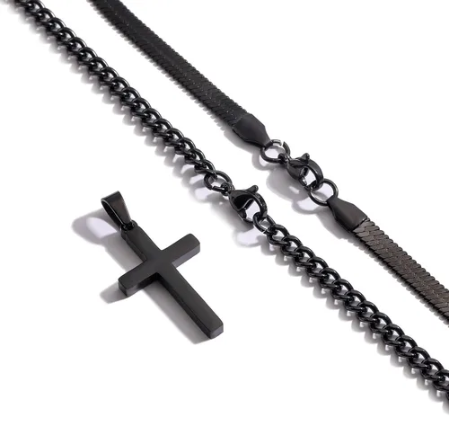 Miniatura 5 de Zocomi Collar de cruz para hombres y niños, de acero inoxidable en capas, cadena de espiga cubana, colgante de cruz religiosa, joyería de moda