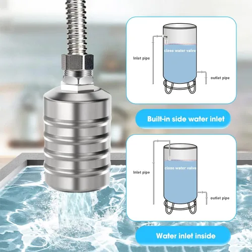 Miniatura 5 de Válvula de flotador de acero inoxidable 304 totalmente automático con control de nivel de agua, paquete de 2 mini válvulas de flotación de bola