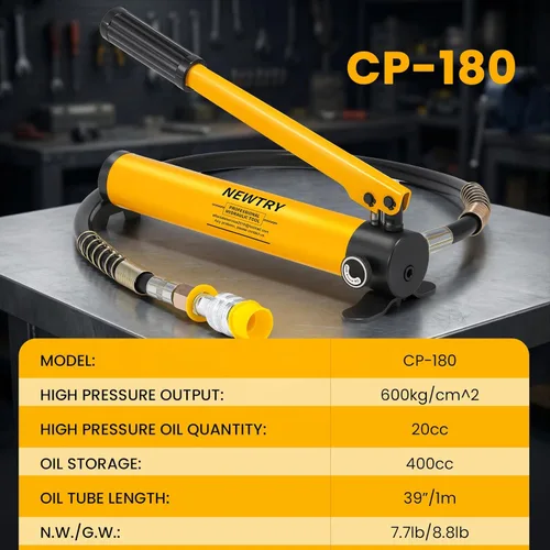 Miniatura 7 de NEWTRY Kit de potencia Porta de gato hidráulico de perfil bajo 10T + bomba manual hidráulica manual CP-180 Jack de sección múltiple, cilindro