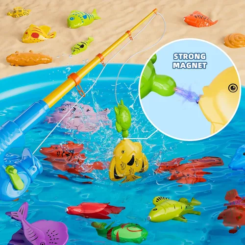 Miniatura 3 de Juego magnético de juguetes de pesca para niños pequeños de 3 a 5 4 a 8 años, mesa de agua para tina de juguete con poste inflable para piscina, red