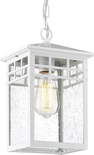 Miniatura 9 de Farol colgante para exteriores para porche delantero, 10 pulgadas, grande, negro, lámpara colgante con pantalla de vidrio sembrado para patio