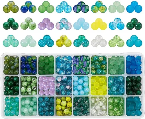 Miniatura 12 de PH PandaHall 670 cuentas de vidrio de 0.315 pulgadas para la fabricación de joyas, cuentas redondas de cristal de 24 estilos, cuentas de mármol Tono