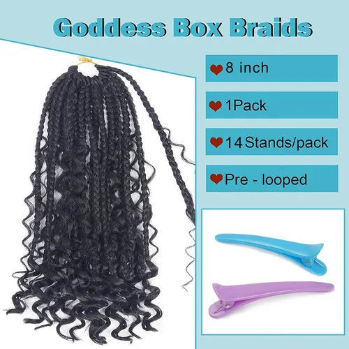 Miniatura 2 de Trenzas de caja Goddess de Crochet con puntas rizadas, pelo de Crochet Bohomian, 8 pulgadas, trenzas de ganchillo sintéticas, 1 paquete, 3X